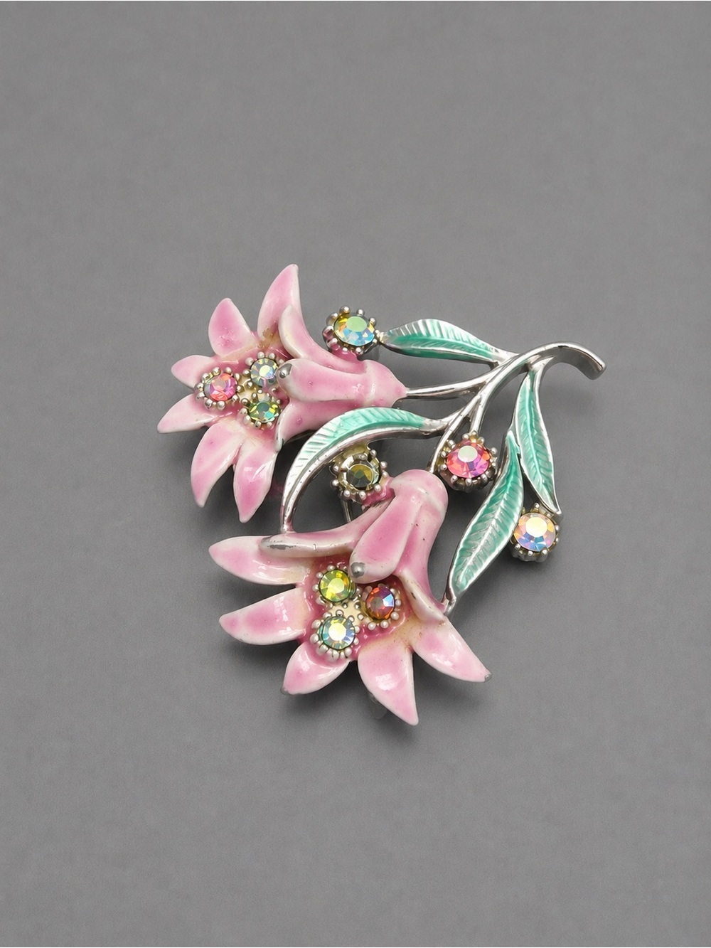Vintage Cold Enameled Pink Floral Brooch #cz151
